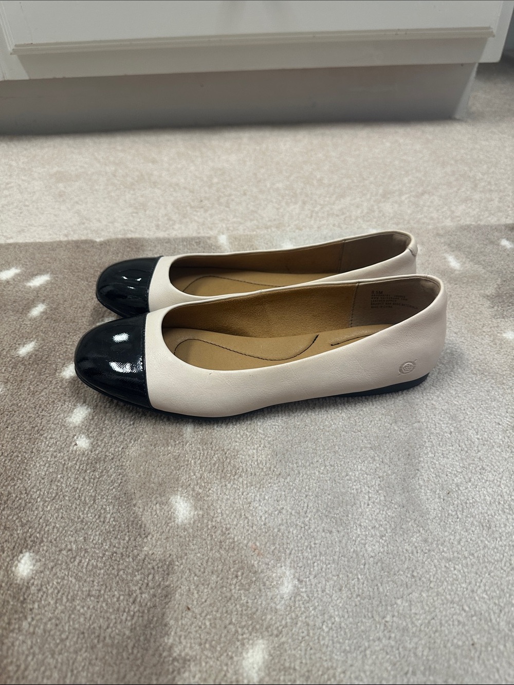 Born Two-Tone Patent Cap-Toe Ballet Flats - Black & Cream